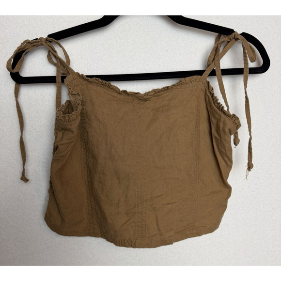 aerie Tops - Aerie Linen Blend Corset Tank Tie Spaghetti Strap Size M Cottagecore Camel Brown